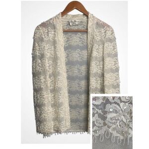 Jack Bryan Elegant Vintage Cream Lace Beads & Sequins Net Overlay Blazer S-M